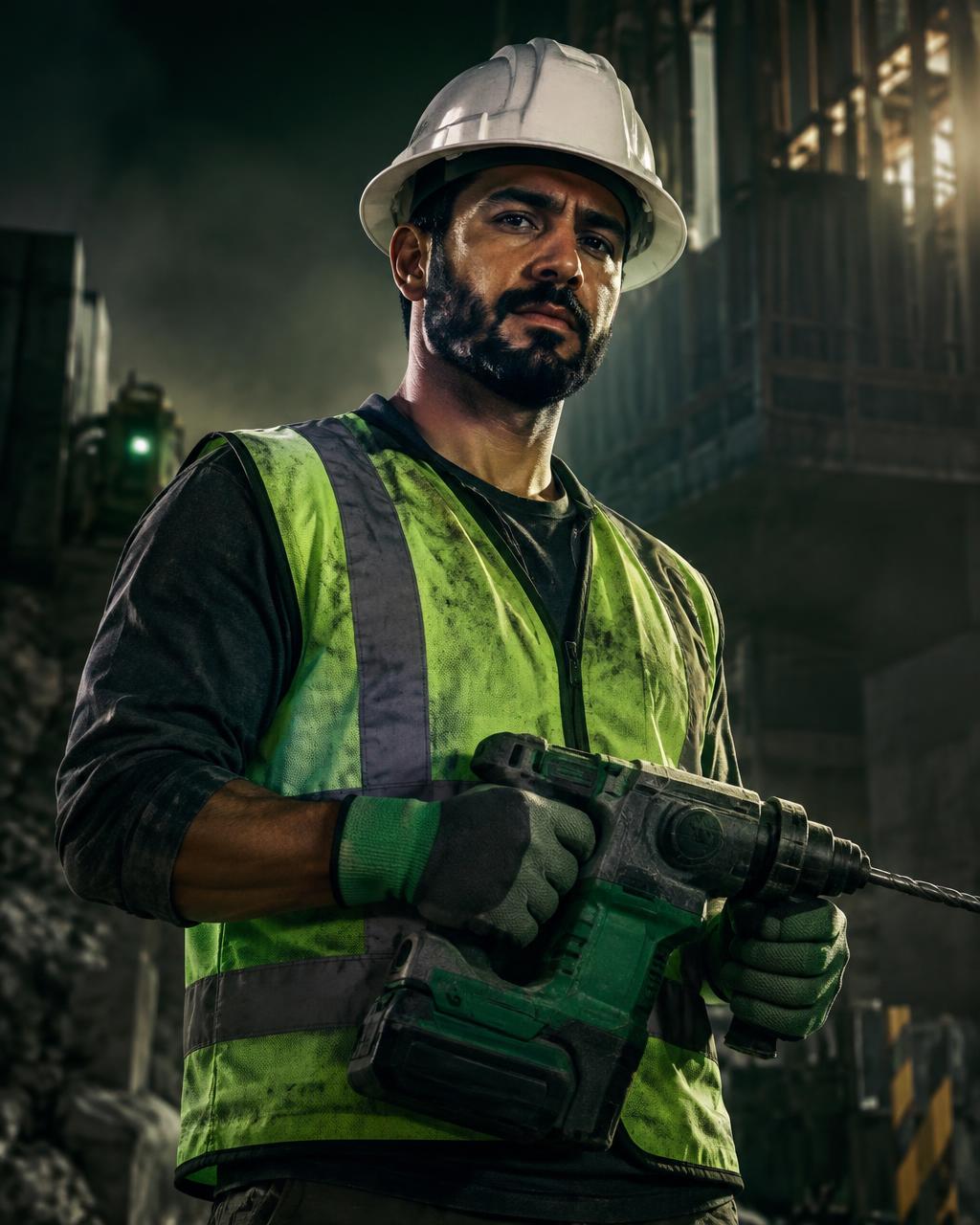 Profissional KL com martelete na obra